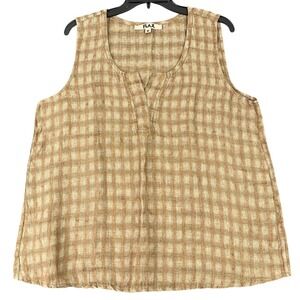 Flax Beige Plaid Linen Blend Tank Top